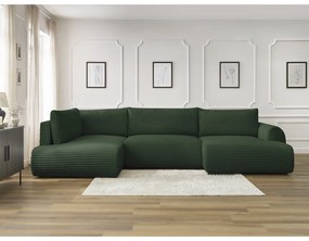 Colțar verde închis extensibil cu tapițerie din catifea reiată (cu colț pe partea dreaptă/în formă de "U") Lucien – Bobochic Paris