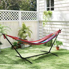 Outsunny Hamac cu Suport 310x117 cm pentru Camping cu Înălțime Reglabilă și Geantă de Transport, Capacitate 120 kg, Dungi Portocalii și Roșii | Aosom Romania