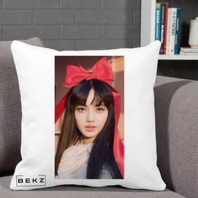 Perna Personalizata K-pop BLACKPINK Rose cu Funda Rosie, 40x40 cm, Alba Mata, Husa Detasabila, Perna Inclusa, BEKZ®