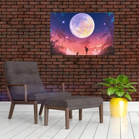 Tablou - Femeie și câine pe lună plină (90x60 cm)