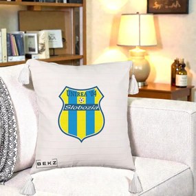 Perna Personalizata Unirea '04 Slobozia Fotbal, 40x40 cm, Bej cu Franjuri, Husa Detasabila, Perna Inclusa, BEKZ®
