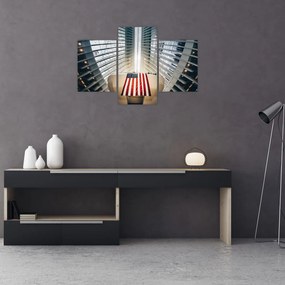 Tablou unei construcții cu steagul SUA (90x60 cm)
