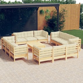 3096070 vidaXL Set mobilier grădină cu perne, 13 piese, crem, lemn de pin