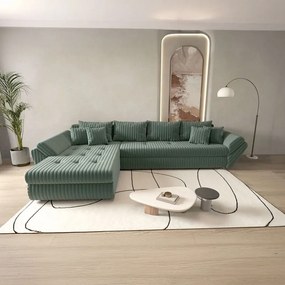 Colțar extensibil dumonde cu ladă de depozitare si sezut confortabil din spuma high-density, Loana XL Ambience Verde 335x185 cm