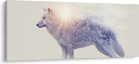 Tablou - Lupul arctic oglindit în peisaj sălbatic (120x50 cm)