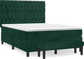 vidaXL Pat box spring cu saltea, verde închis, 140x200 cm, catifea