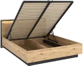 Pat cu somiera rabatabila 160 x 200 cm LED stejar salbatic/negru Quant