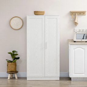 HOMCOM Dulap Cămară de Bucătărie Înalt, cu 2 Uși și Rafturi Reglabile, pentru Dining și Living, 80x43x160 cm, Alb cu Efect de Lemn | Aosom Romania