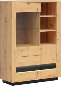 Vitrina OSTIA, stejar artisan/negru, PAL/sticla securizata, 101x42x144