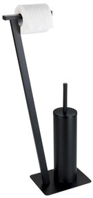 Perie WC cu suport hartie igienica LIRIO, Negru, 68x30x15 cm, WENKO