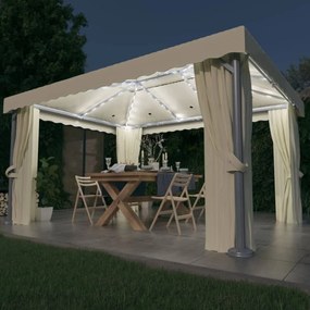 Pavilion cu perdele  siruri lumini LED, alb crem, 4x3 m Crem, 4 x 3 cm