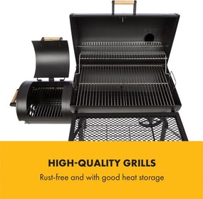 Klarstein Beef Brisket, grill cu afumătoare, termometru, roti, negru