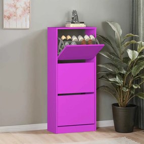 Pantofar Adore Compact Plus, 12 Perechi, 3 Compartimente, Alb - Stejar - Mov, 51x119x26 cm