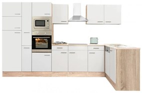 Dulap de bucătărie de colț Yorki 370, corp din stejar Sonoma, cu față alb satinat