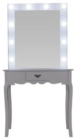 Masă de toaletă Constance, Masă pentru machiaj cu oglindă iluminată LED, 1 sertar, Alb,