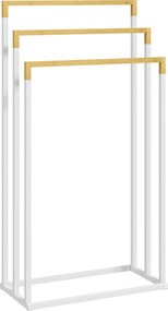 kleankin Suport pentru Prosoape din Bambus și Oțel cu Design Independent, 45x22.5x86 cm, Alb | Aosom Romania