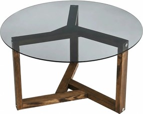 Masuta cafea Miro, nuc, sticla/lemn solid, 75x75x40 cm