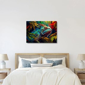Tablou pe sticlă - Iguana colorată (70x50 cm)