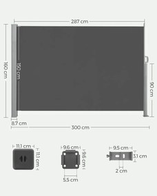 Marchiză laterală HORIZON pentru terasă, 160x300cm, gri SongmicsHome