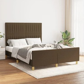 Cadru de pat cu tablie, maro inchis, 140x190 cm, textil Maro inchis, 140 x 190 cm, Benzi verticale