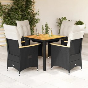 3276832 vidaXL Set mobilier de grădină cu perne, 5 piese, negru, poliratan