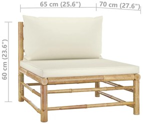 Set mobilier de gradina cu perne alb crem, 5 piese, bambus Crem, colt + 3x mijloc + masa, 1