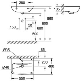 GROHE 39949000 - Lavoar START EDGE 550 × 400 mm ceramică/albă