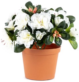 Floare artificială Azalee în ghiveci albă, 21 x 10 x 10 cm