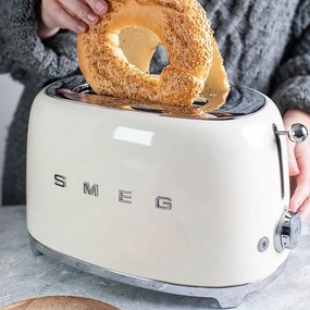 Prajitor de paine SMEG 50's Style TSF01WHEU, 950 W, 2 felii, 6 trepte, Tava pentru firimituri, Cablu integrat, Otel inoxidabil, Alb