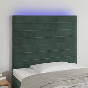 3122609 vidaXL Tăblie de pat cu LED, verde închis, 100x5x118/128 cm, catifea