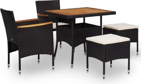 vidaXL Set mobilier de exterior 5 piese, negru, poliratan, lemn acacia