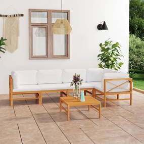 3087244 vidaXL Set mobilier grădină cu perne crem, 6 piese, lemn masiv de tec
