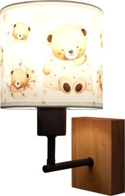 Brilagi - Aplică de perete BOBO WOOD 1xE27/25W/230V stejar/negru/alb/cu ursuleți