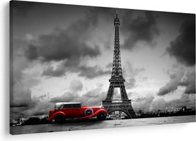 Tablou - Turnul Eiffel și mașina roșie (90x60 cm)