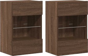 vidaXL Comode de perete cu lumini LED pentru TV, 2 buc. stejar maro, 40x30x60,5cm