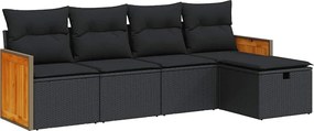 vidaXL Set mobilier de grădină cu perne, 5 piese, negru, poliratan