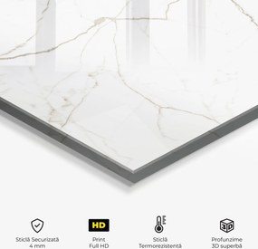 Panou Sticla Bucatarie, 30x40cm, Protectie aragaz, Antistropi, Termorezistent, Abstracte, Marble, White Brown Lines Marble