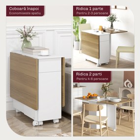 HOMCOM Masă Extensibilă pentru 6 Persoane, Masă Pliabilă cu Roți, 2 Sertare și Dulapior, 140x76x74 cm, Alb | Aosom Romania