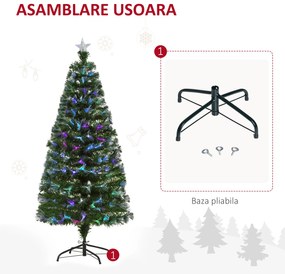 Brad de Craciun artificial 150cm, decoratiuni cu ace argintii si fructe de padure rosii, brad verde HOMCOM | Aosom RO