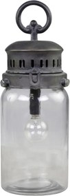 Felinar negru, din sticla, cu baterii, E12, H30cm. French Stable