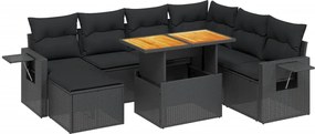 vidaXL Set mobilier de grădină cu perne, 8 piese, negru, poliratan