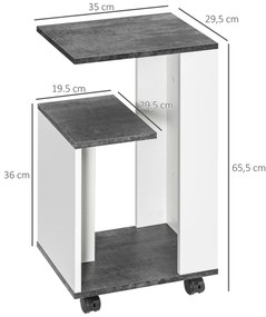 HOMCOM Noptieră cu 4 rotile, 3 rafturi, 35 x 29,5 x 65,5 cm, Gri/Alb | Aosom Romania
