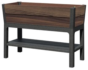 Cutie decorativă de grădină din plastic, cu raft inferior, 110 l, lemn de nuc