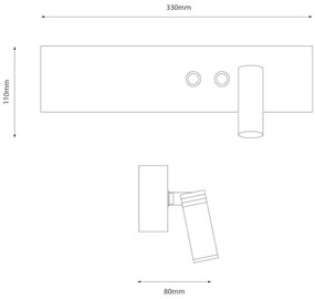 Spot de perete LED RESORT, LED/10W/230V + LED/3W, negru, montare pe partea dreaptă