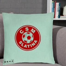 Perna Personalizata CSM Slatina Fotbal, 40x40 cm, Verde Menta, Husa Detasabila, Perna Inclusa, BEKZ®
