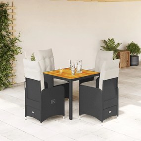 3276976 vidaXL Set bistro de grădină cu perne, 5 piese, negru, poliratan