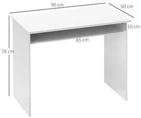 HOMCOM Birou pentru calculator simplu, compact, cu 1 raft, panouri din PAL, dim. 90l x 50P x 74H cm, alb lucios | Aosom Romania