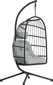 Outsunny Scaun Suspendat Tip Ou, Leagăn pentru Exterior cu Suport și Centură de Siguranță, Negru/Gri Deschis | Aosom Romania