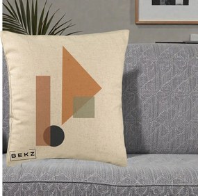 Perna Decorativa Geometric Bauhaus Triunghi, 40x40 cm, Bej, Husa Detasabila, Perna Inclusa, BEKZ®