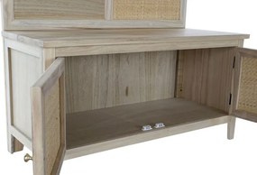 Cuier de hol din lemn de paulownia și rattan cu oglindă și banchetă cu depozitare, 92×40×181 cm, „Perchero"